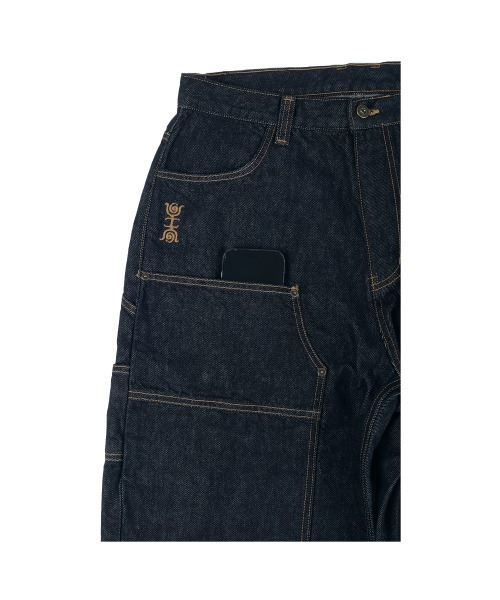 ERTR（イーアールティーアール）の「Gemini Emanate Logo Double Knee Pants Indigo（デニムパンツ・レディース・その他・LARGE/SMALL/MEDIUM）」の7枚目の写真