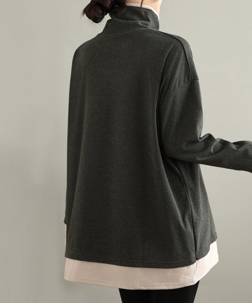 ONEP STAR(ワンピスター)の「配色切替タートルネックチュニック(Tシャツ/カットソー・レディース・ブラック/ダークブラウン/パープル/グレー・FREE)」の9枚目の写真