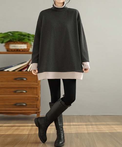 ONEP STAR(ワンピスター)の「配色切替タートルネックチュニック(Tシャツ/カットソー・レディース・ブラック/ダークブラウン/パープル/グレー・FREE)」の10枚目の写真