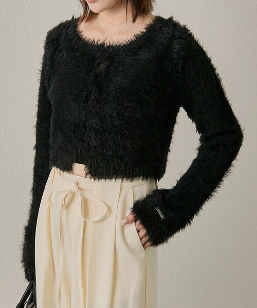 mline（エムライン）の「[mline]シャギーショート カーディガン（カーディガン/ボレロ・レディース・チャコールグレー/ブラック/アイボリー/ベージュ・FREE）」の3枚目の写真