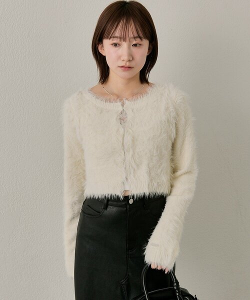 mline（エムライン）の「[mline]シャギーショート カーディガン（カーディガン/ボレロ・レディース・チャコールグレー/ブラック/アイボリー/ベージュ・FREE）」の9枚目の写真