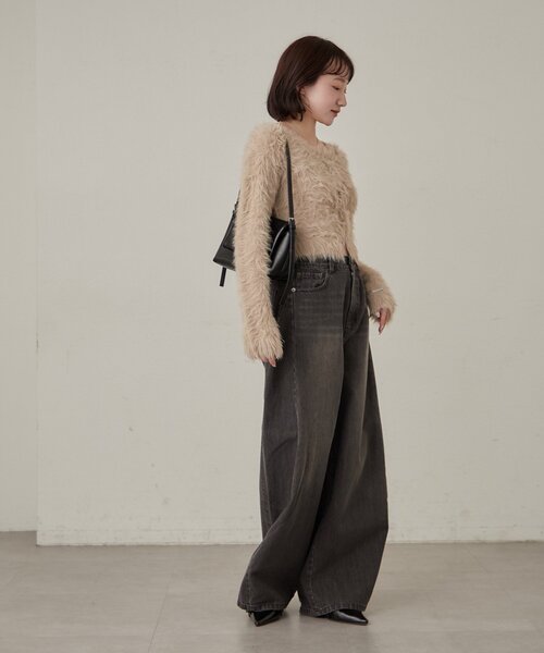 mline（エムライン）の「[mline]シャギーショート カーディガン（カーディガン/ボレロ・レディース・チャコールグレー/ブラック/アイボリー/ベージュ・FREE）」の22枚目の写真