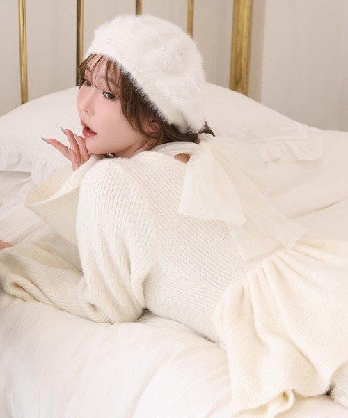 one after another NICE CLAUP（ワンアフターアナザーナイスクラップ）の「パール付きベレー帽（ハンチング/ベレー帽・レディース・ブラック/アイボリー・FREE）」の7枚目の写真