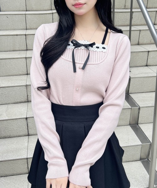 INGNI（イング）の「フロントリボンリブ切替ニット（ニット/セーター・レディース・アイボリー/ブラック/ピンク系その他2・M）」の3枚目の写真