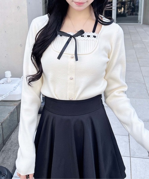 INGNI（イング）の「フロントリボンリブ切替ニット（ニット/セーター・レディース・アイボリー/ブラック/ピンク系その他2・M）」の10枚目の写真