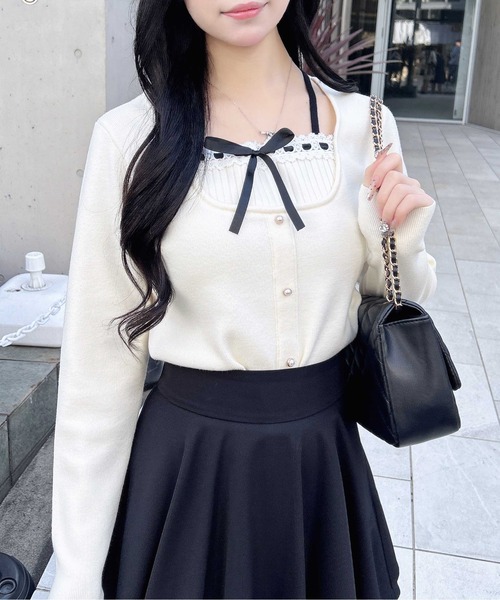 INGNI（イング）の「フロントリボンリブ切替ニット（ニット/セーター・レディース・アイボリー/ブラック/ピンク系その他2・M）」の11枚目の写真