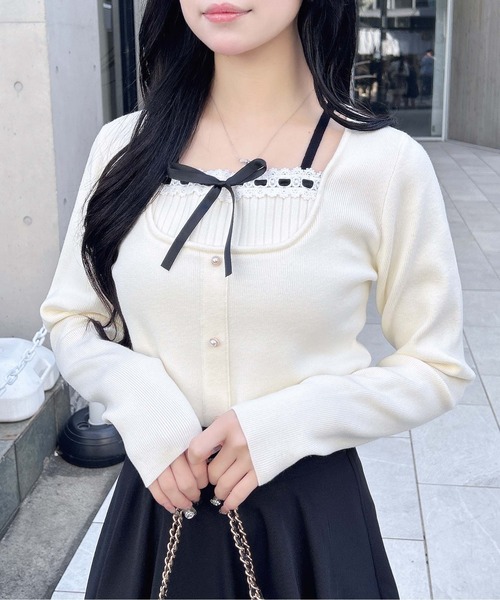 INGNI（イング）の「フロントリボンリブ切替ニット（ニット/セーター・レディース・アイボリー/ブラック/ピンク系その他2・M）」の12枚目の写真