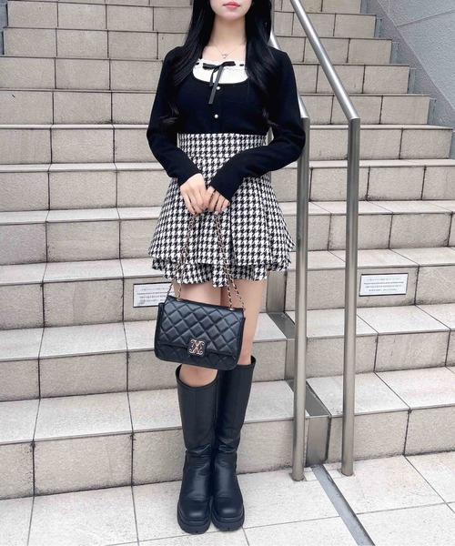 INGNI（イング）の「フロントリボンリブ切替ニット（ニット/セーター・レディース・アイボリー/ブラック/ピンク系その他2・M）」の6枚目の写真