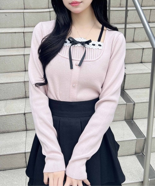 INGNI（イング）の「フロントリボンリブ切替ニット（ニット/セーター・レディース・アイボリー/ブラック/ピンク系その他2・M）」の7枚目の写真