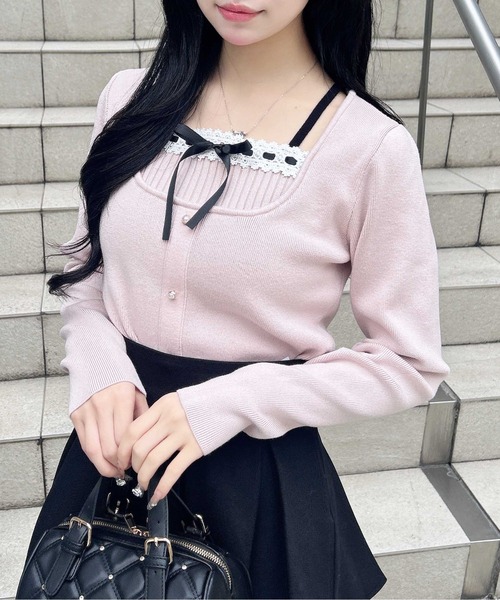 INGNI（イング）の「フロントリボンリブ切替ニット（ニット/セーター・レディース・アイボリー/ブラック/ピンク系その他2・M）」の8枚目の写真