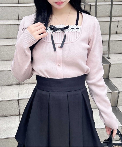 INGNI（イング）の「フロントリボンリブ切替ニット（ニット/セーター・レディース・アイボリー/ブラック/ピンク系その他2・M）」の9枚目の写真