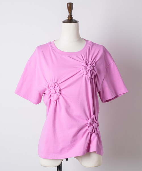yae（ヤエ）の「Flower Crinkle T-shirt / フラワークリンクルTシャツ（Tシャツ/カットソー・レディース・ホワイト/ライトブルー/ブラック/ピンク・FREE）」の9枚目の写真