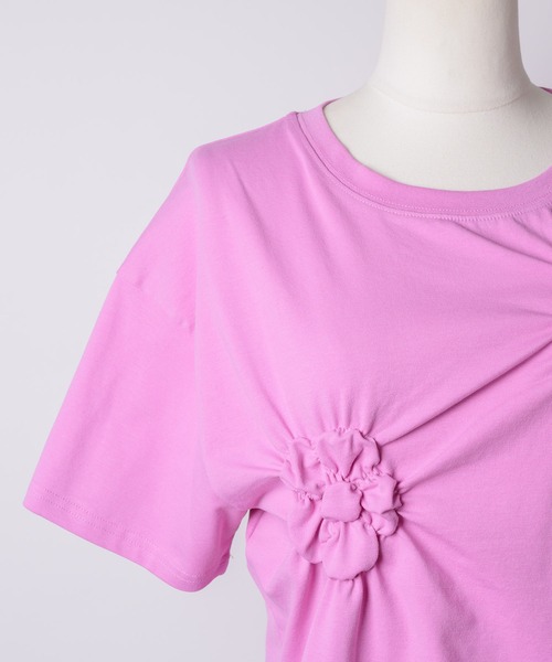 yae（ヤエ）の「Flower Crinkle T-shirt / フラワークリンクルTシャツ（Tシャツ/カットソー・レディース・ホワイト/ライトブルー/ブラック/ピンク・FREE）」の13枚目の写真