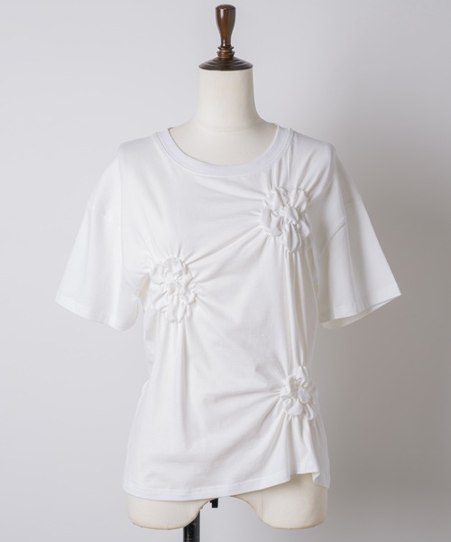 yae（ヤエ）の「Flower Crinkle T-shirt / フラワークリンクルTシャツ（Tシャツ/カットソー・レディース・ホワイト/ライトブルー/ブラック/ピンク・FREE）」の19枚目の写真