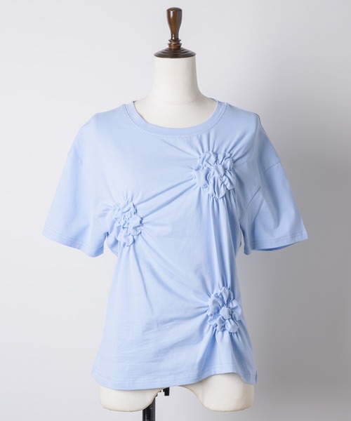 yae（ヤエ）の「Flower Crinkle T-shirt / フラワークリンクルTシャツ（Tシャツ/カットソー・レディース・ホワイト/ライトブルー/ブラック/ピンク・FREE）」の20枚目の写真