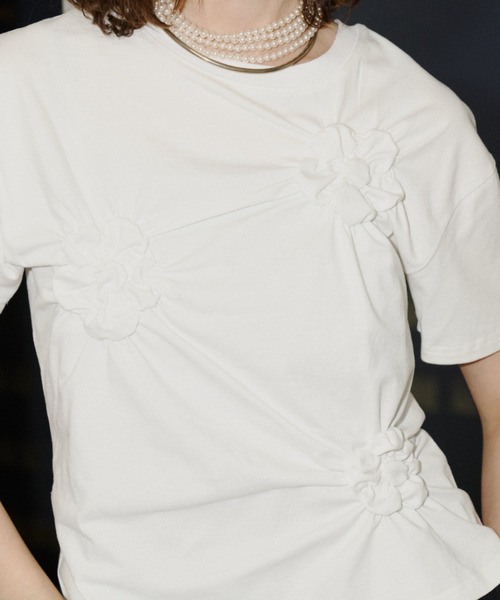 yae（ヤエ）の「Flower Crinkle T-shirt / フラワークリンクルTシャツ（Tシャツ/カットソー・レディース・ホワイト/ライトブルー/ブラック/ピンク・FREE）」の22枚目の写真