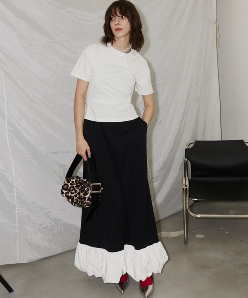 yae（ヤエ）の「Flower Crinkle T-shirt / フラワークリンクルTシャツ（Tシャツ/カットソー・レディース・ホワイト/ライトブルー/ブラック/ピンク・FREE）」の15枚目の写真