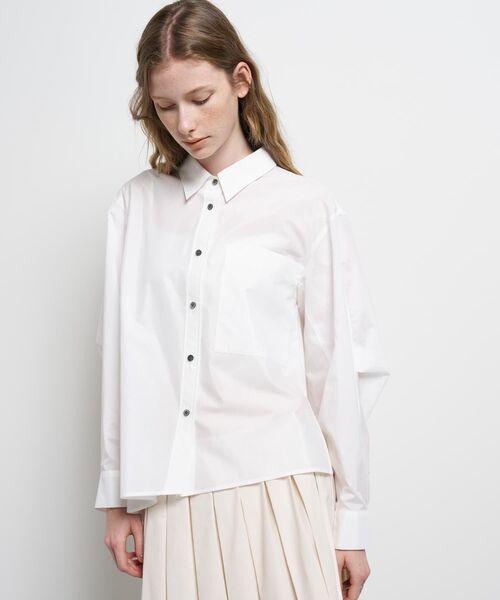 LANVIN en Bleu（ランバンオンブルー）の「シルキータイプライターフレアシャツ（シャツ/ブラウス・レディース・ブルー/オフホワイト・38）」の4枚目の写真