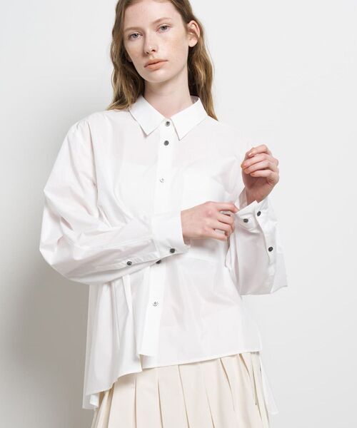 LANVIN en Bleu（ランバンオンブルー）の「シルキータイプライターフレアシャツ（シャツ/ブラウス・レディース・ブルー/オフホワイト・38）」の7枚目の写真