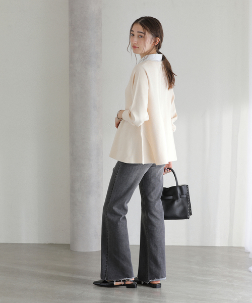 La TOTALITE(ラトータリテ)の「【洗える】ウォッシャブルペプラムニットプルオーバー(ニット/セーター・レディース・ホワイト/ネイビー/サックスブルー・FREE)」の7枚目の写真