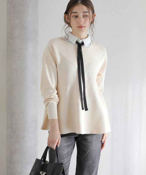 La TOTALITE(ラトータリテ)の「【洗える】ウォッシャブルペプラムニットプルオーバー(ニット/セーター・レディース・ホワイト/ネイビー/サックスブルー・FREE)」の8枚目の写真