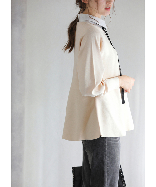 La TOTALITE(ラトータリテ)の「【洗える】ウォッシャブルペプラムニットプルオーバー(ニット/セーター・レディース・ホワイト/ネイビー/サックスブルー・FREE)」の10枚目の写真