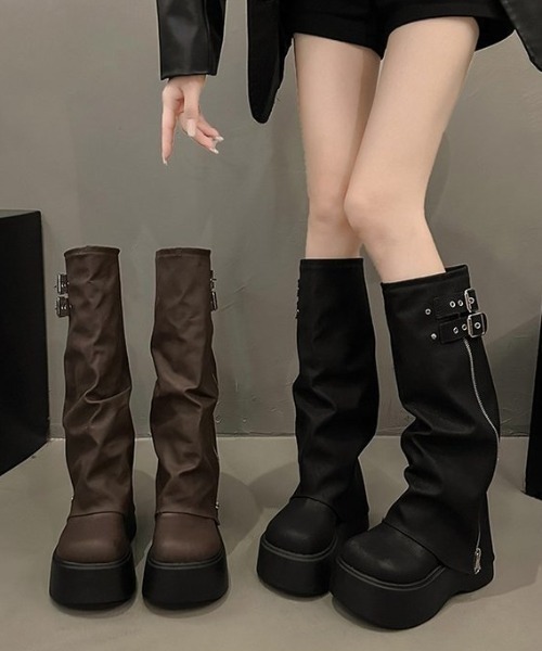 LAC-VERT（ラック・ヴェール）の「【ロング】ZIPベルトカバーブーツ（ブーツ・レディース・ブラック/ブラウン・SMALL/MEDIUM/LARGE）」の8枚目の写真