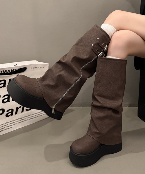 LAC-VERT（ラック・ヴェール）の「【ロング】ZIPベルトカバーブーツ（ブーツ・レディース・ブラック/ブラウン・SMALL/MEDIUM/LARGE）」の13枚目の写真