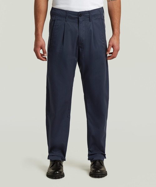 G-STAR(ジースター)の「Pleated Loose Tapered Chino/フロントプリーツルーズテーパードチノパンツ(チノパンツ・メンズ・ダークブルー・29/30/30/30/31/30/32/30)」の1枚目の写真