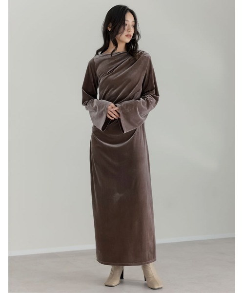 セール】[低身長サイズ有]ベロアドレープマキシワンピース（ワンピース