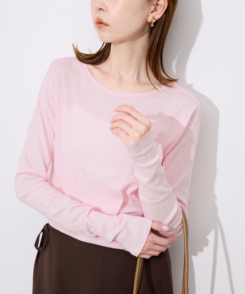 MILLER(ミラー)の「《追加》miller SLOBE別注 SHEER RIB クルーネック(Tシャツ/カットソー・レディース・ライトグリーン/ベージュ系その他/ピンク系その他/ホワイト・FREE)」の4枚目の写真