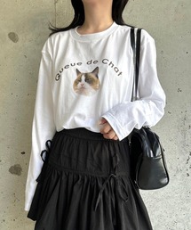 シンプルキャットプリントロンT/長袖Tシャツ