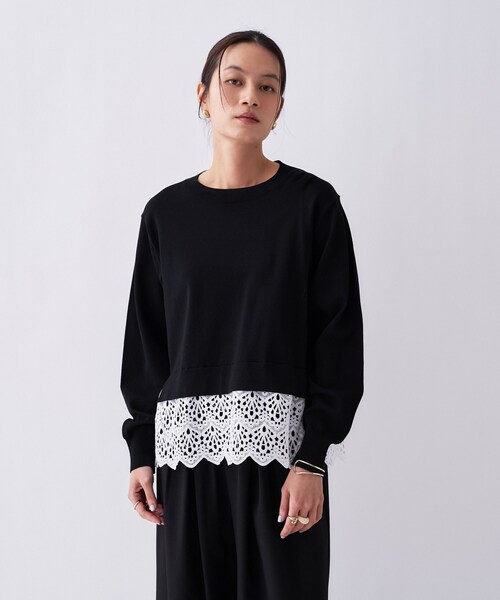 cloenc(クロエンス)の「【手洗い可】レースドッキングニットプルオーバー(ニット/セーター・レディース・ホワイト系7/グリーン系5/ブラック系4・02)」の3枚目の写真