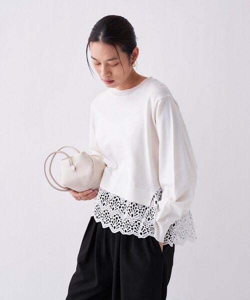 cloenc(クロエンス)の「【手洗い可】レースドッキングニットプルオーバー(ニット/セーター・レディース・ホワイト系7/グリーン系5/ブラック系4・02)」の5枚目の写真