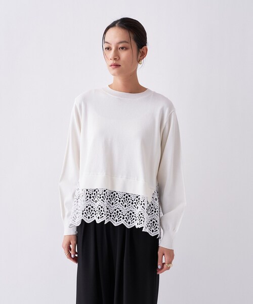cloenc(クロエンス)の「【手洗い可】レースドッキングニットプルオーバー(ニット/セーター・レディース・ホワイト系7/グリーン系5/ブラック系4・02)」の6枚目の写真