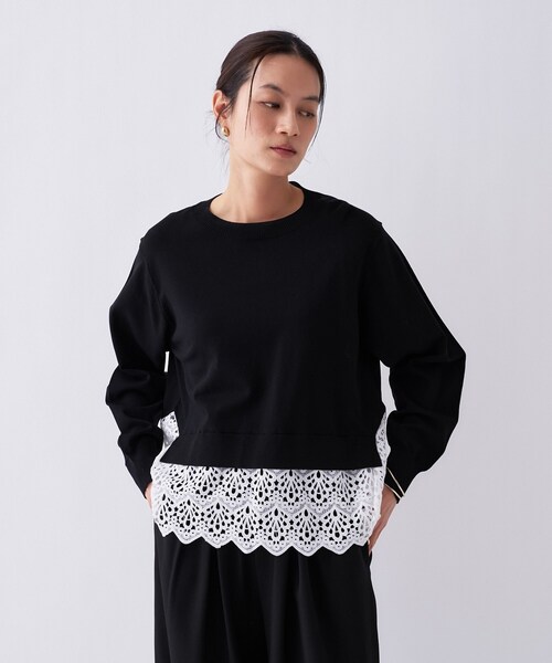 cloenc(クロエンス)の「【手洗い可】レースドッキングニットプルオーバー(ニット/セーター・レディース・ホワイト系7/グリーン系5/ブラック系4・02)」の17枚目の写真