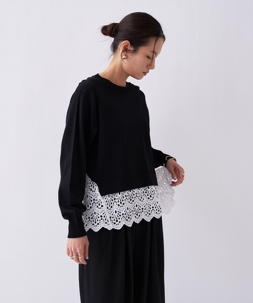 cloenc(クロエンス)の「【手洗い可】レースドッキングニットプルオーバー(ニット/セーター・レディース・ホワイト系7/グリーン系5/ブラック系4・02)」の19枚目の写真