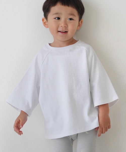PUPPAPUPO(プッパプーポ)の「ラグラン 6分袖 半袖 Tシャツ 太番手(Tシャツ/カットソー・キッズ・ホワイト/ミント/チャコール・80/90/100/110)」の1枚目の写真