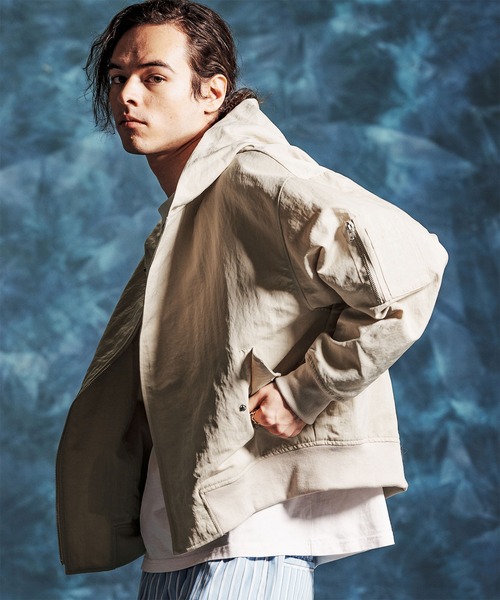 Jih Nunc（ジーヌンク）の「mj11348-ナイロン比翼ジップブルゾン(JIH-R1146)（ブルゾン・メンズ・ベージュ/グレー/ライトグリーン・L/M/S）」の3枚目の写真