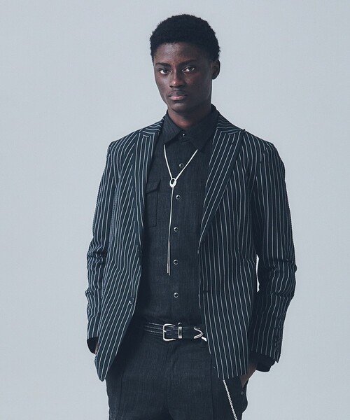 5351 POUR LES HOMMES（ゴーサンゴーイチプールオム）の「【セットアップ対応】Dot Air サッカーストライプ ジャケット（テーラードジャケット・メンズ・ホワイト/ブラック・50/48/46/44）」の2枚目の写真