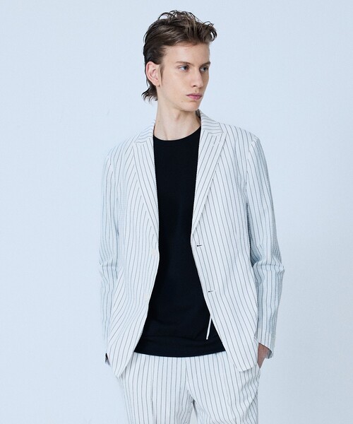 5351 POUR LES HOMMES（ゴーサンゴーイチプールオム）の「【セットアップ対応】Dot Air サッカーストライプ ジャケット（テーラードジャケット・メンズ・ホワイト/ブラック・50/48/46/44）」の19枚目の写真