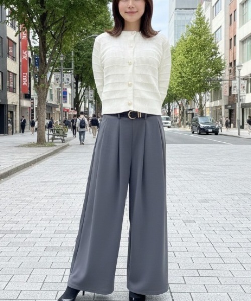gossip!ロサンゼルス(ゴシップロサンゼルス)の「フロントプリーツ ワイドレッグパンツ(スラックス・レディース・ブラウン/グレー/ブラック・FREE)」の2枚目の写真