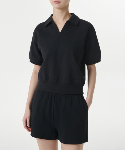 MUSINSA STANDARD WOMAN（ムシンサスタンダードウーマン）の「ウィメンズダブルニットカラー半袖スウェットシャツ[ブラック]（スウェット・レディース・その他・LARGE/MEDIUM/SMALL/X-SMALL）」の2枚目の写真