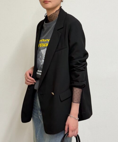 LOUNGEDRESS（ラウンジドレス）の「ダブルクロスジャケット（テーラードジャケット・レディース・ブラック/ベージュ/ネイビー・FREE）」の17枚目の写真