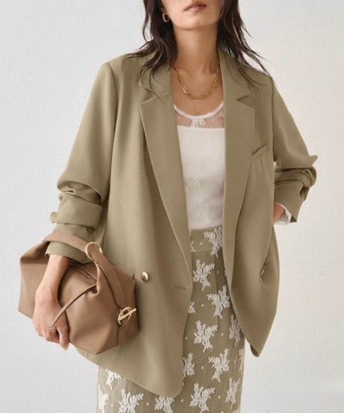LOUNGEDRESS（ラウンジドレス）の「ダブルクロスジャケット（テーラードジャケット・レディース・ブラック/ベージュ/ネイビー・FREE）」の2枚目の写真