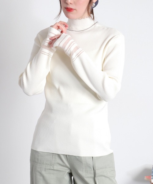 cepo(セポ)の「編地切り替えシアーラインハイネックプルオーバー(ニット/セーター・レディース・ブラック/オフホワイト/グレー・M)」の14枚目の写真