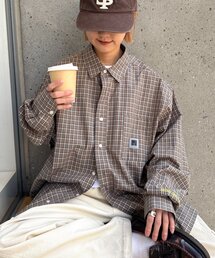 CIAOPANIC TYPY | 【PATTIPATTI】ユニセックス/ビックシルエットロゴ刺繍チェックシャツ(シャツ/ブラウス)