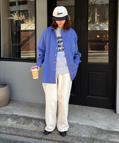 CIAOPANIC TYPY（チャオパニックティピー）の「【PATTIPATTI】ユニセックス/ビックシルエットロゴ刺繍チェックシャツ（シャツ/ブラウス・メンズ・グリーン/ベージュ/ブルー/サックスブルー・MEDIUM/LARGE）」の6枚目の写真