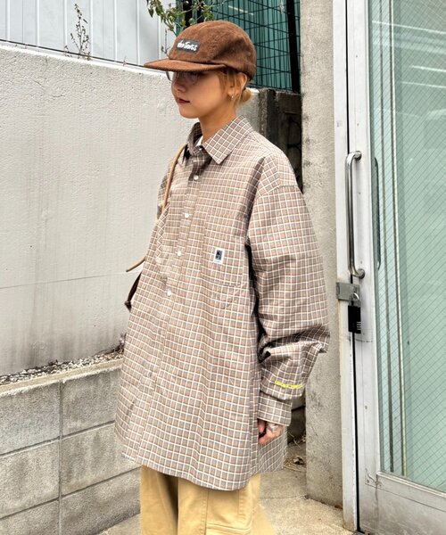 CIAOPANIC TYPY（チャオパニックティピー）の「【PATTIPATTI】ユニセックス/ビックシルエットロゴ刺繍チェックシャツ（シャツ/ブラウス・メンズ・グリーン/ベージュ/ブルー/サックスブルー・MEDIUM/LARGE）」の12枚目の写真