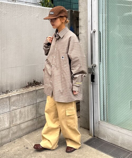 CIAOPANIC TYPY（チャオパニックティピー）の「【PATTIPATTI】ユニセックス/ビックシルエットロゴ刺繍チェックシャツ（シャツ/ブラウス・メンズ・グリーン/ベージュ/ブルー/サックスブルー・MEDIUM/LARGE）」の14枚目の写真